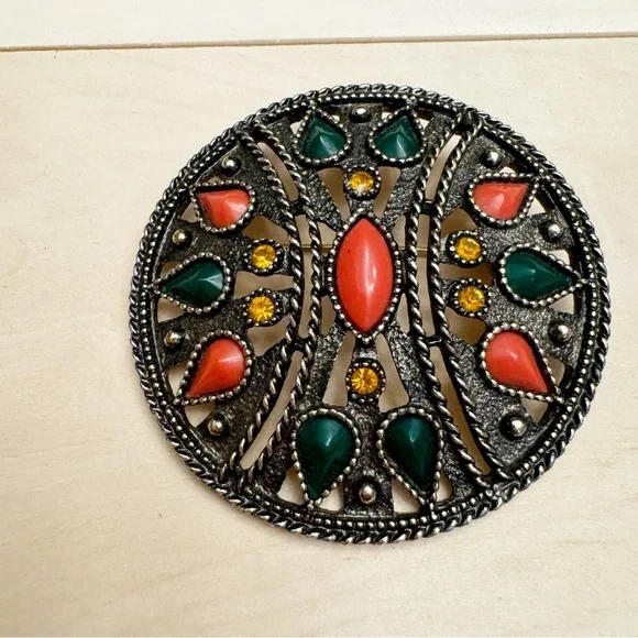 Emmons Brooch Large Rhinestone Multicolored Brooch Pendant Vintage - Picture 2 of 7